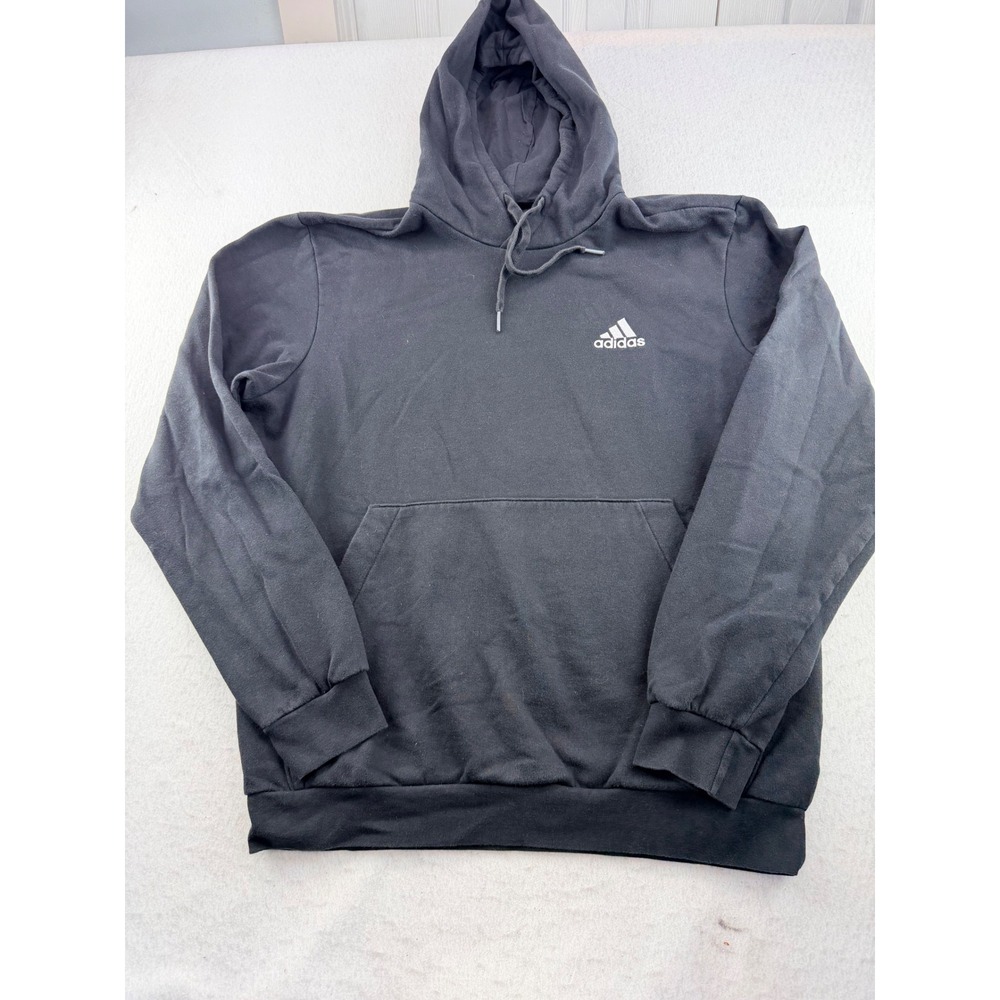 Adidas Mens Black Pullover Hoodie Embroidered Logo Fleece Sweatshirt RN 88387